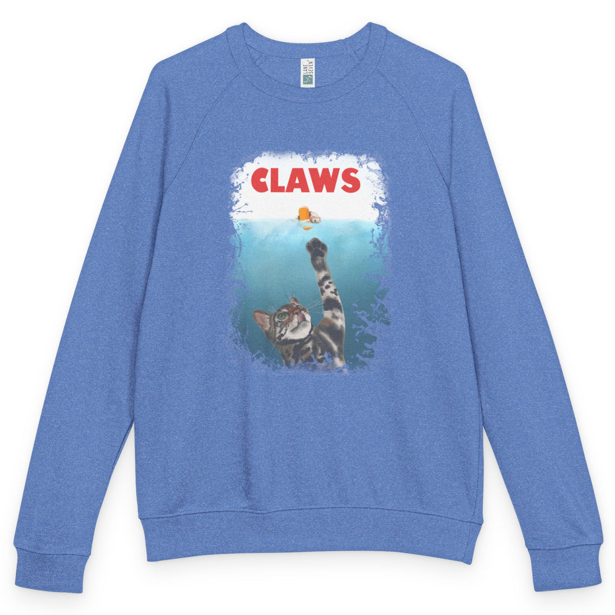 Purrmaid Flounder 'CLAWS' Raglan Crewneck, shown in Heather Royal