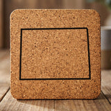 Colorado square cork coaster engraved with a clean state outline