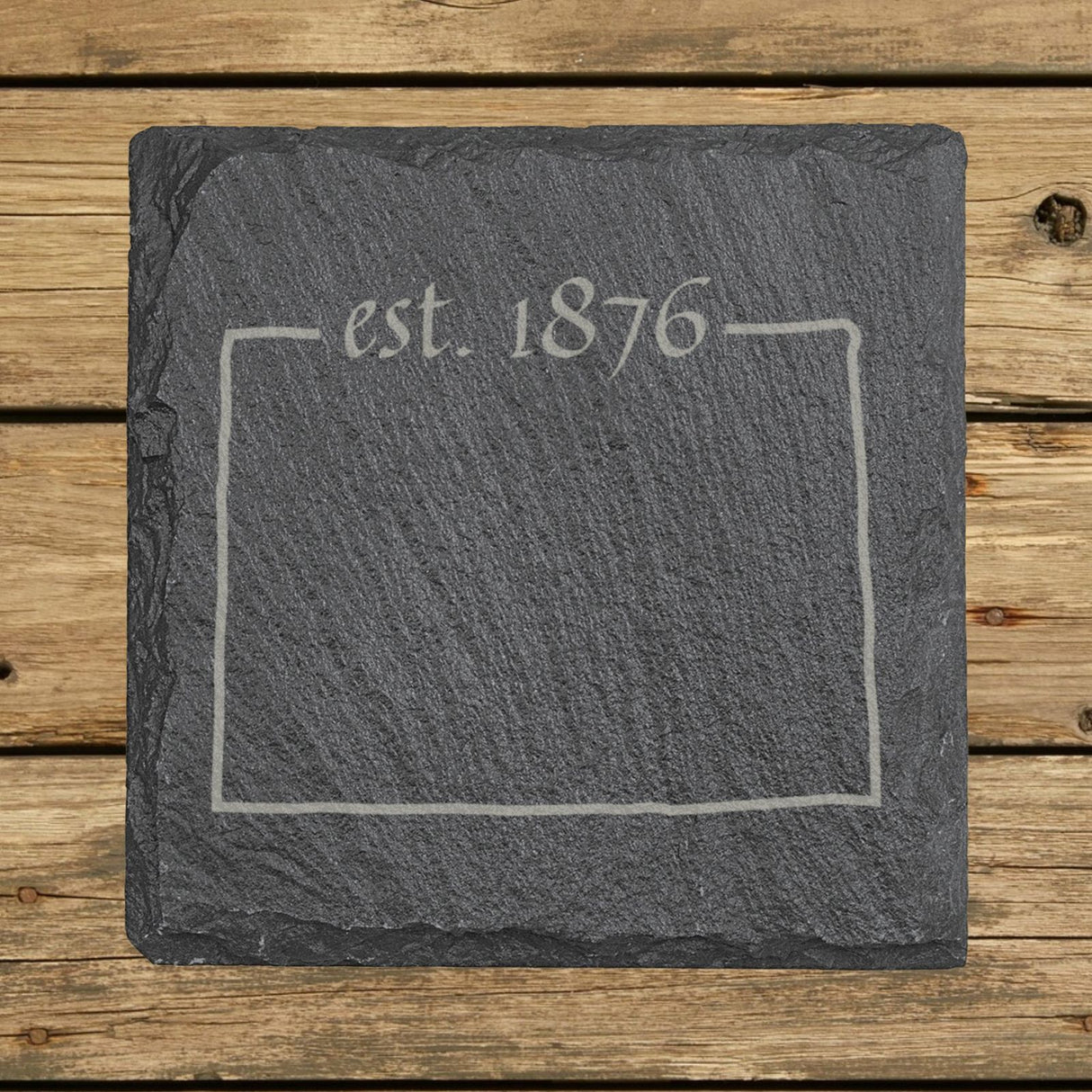 Colorado square slate coaster engraved with the state outline and est. 1876