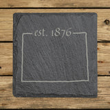 Colorado square slate coaster engraved with the state outline and est. 1876