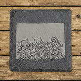 Colorado square slate coaster engraved with the state shape in ornate floral scrollwork
