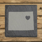 Colorado square slate coaster engraved with the state shape and a heart