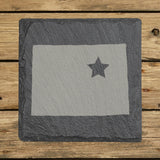 Colorado square slate coaster engraved with the state shape and a star