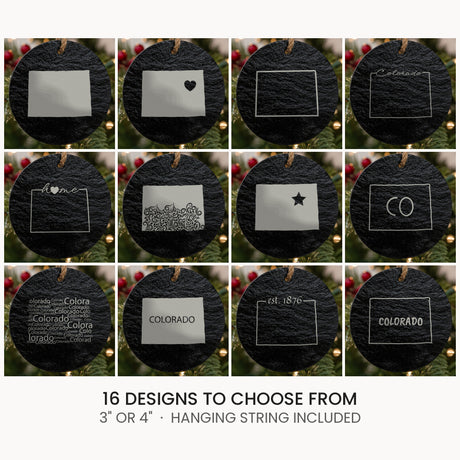 Colorado slate Christmas ornament, laser engraved natural stone
