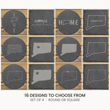 Connecticut slate coaster set, laser engraved natural stone