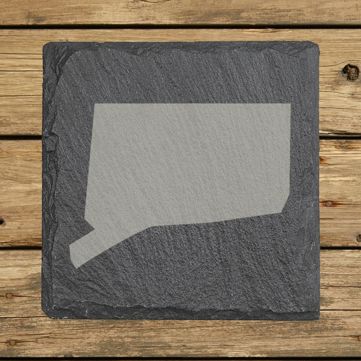 Connecticut square slate coaster with the full state shape engraved