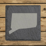 Connecticut square slate coaster with the full state shape engraved
