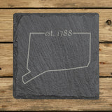 Connecticut square slate coaster engraved with the state outline and est. 1788