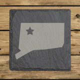 Connecticut square slate coaster engraved with the state shape and a star