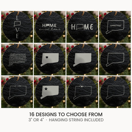 Connecticut slate Christmas ornament, laser engraved natural stone