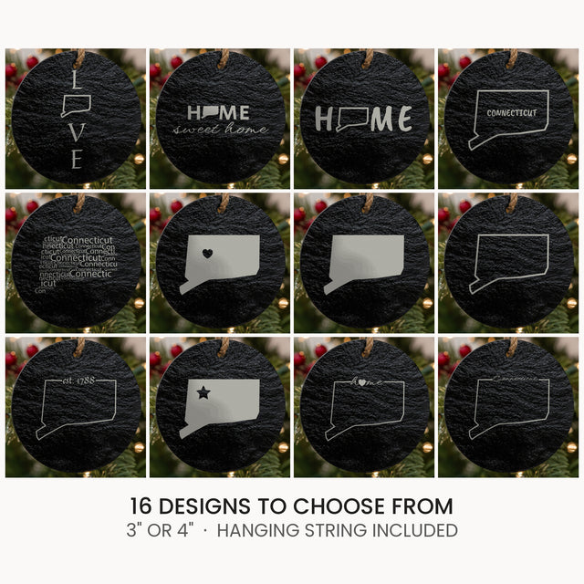 Connecticut slate Christmas ornament, laser engraved natural stone