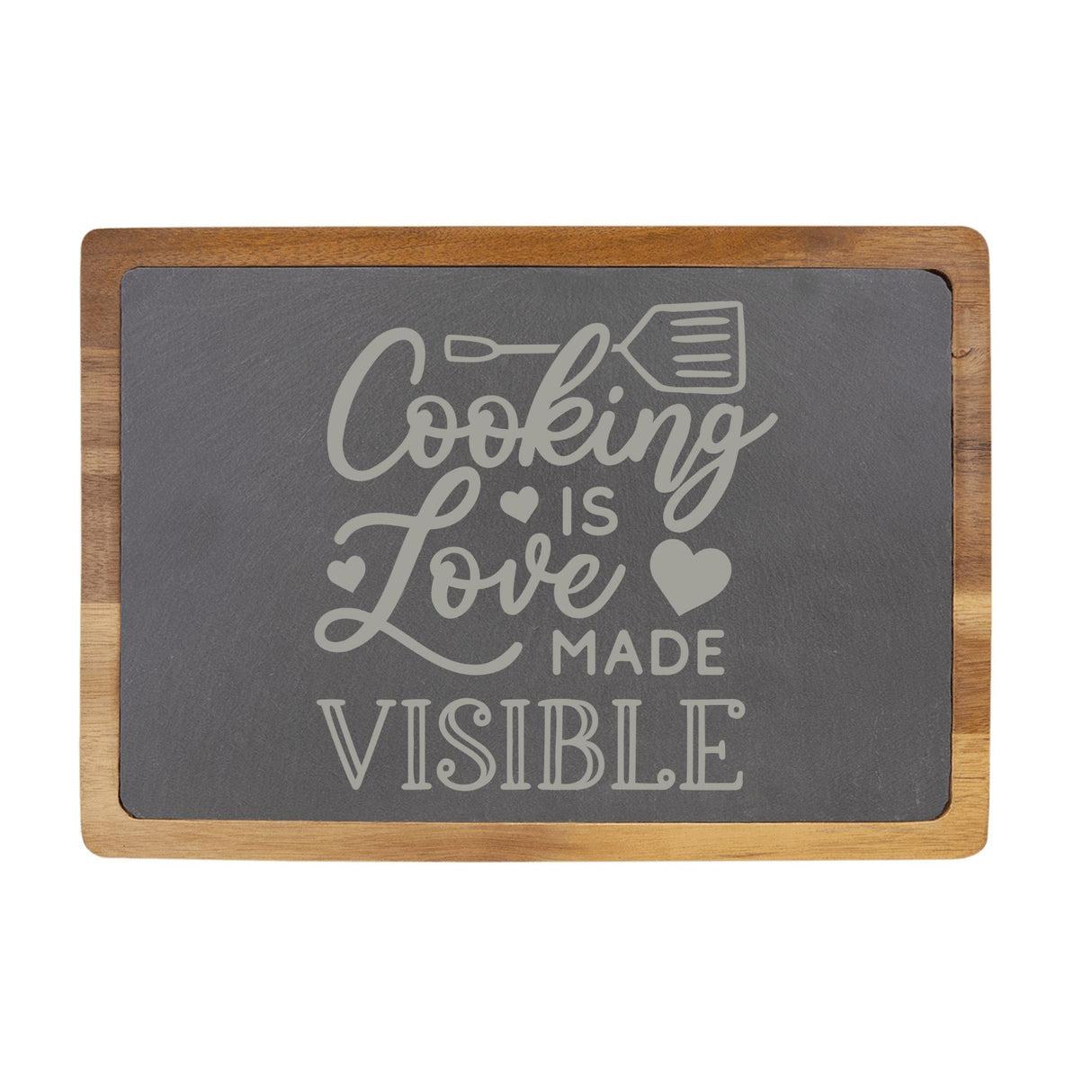 Cooking Is Love Made Visible Engraved Acacia Wood & Slate Cutting Board