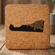 Delaware square cork coaster engraved with the state shape in ornate floral scrollwork