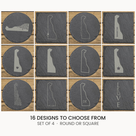 Delaware slate coaster set, laser engraved natural stone
