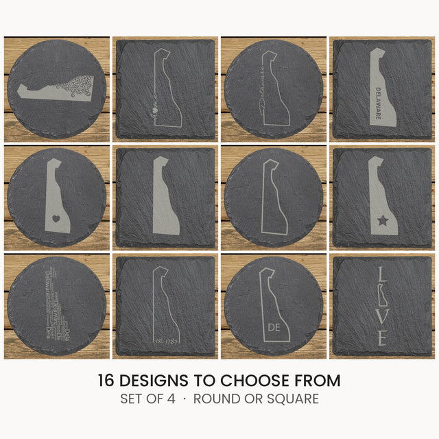 Delaware slate coaster set, laser engraved natural stone
