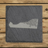 Delaware square slate coaster engraved with the state shape in ornate floral scrollwork