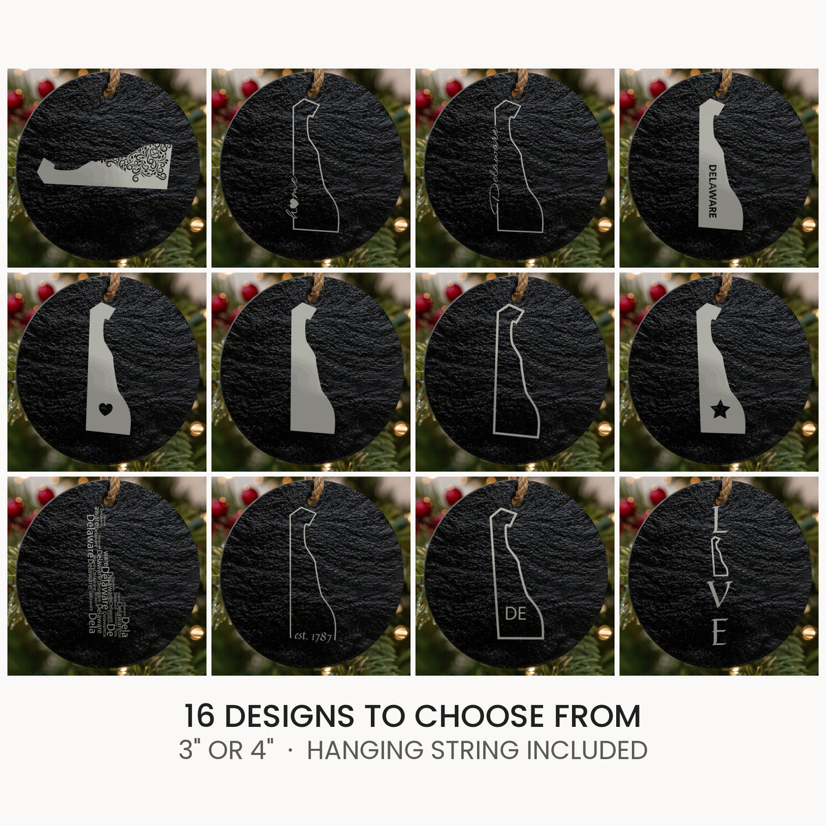 Delaware slate Christmas ornament, laser engraved natural stone