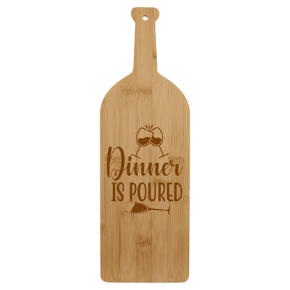 Bamboo Wine Bottle-Shaped Cutting Board – "Dinner is Poured" Design