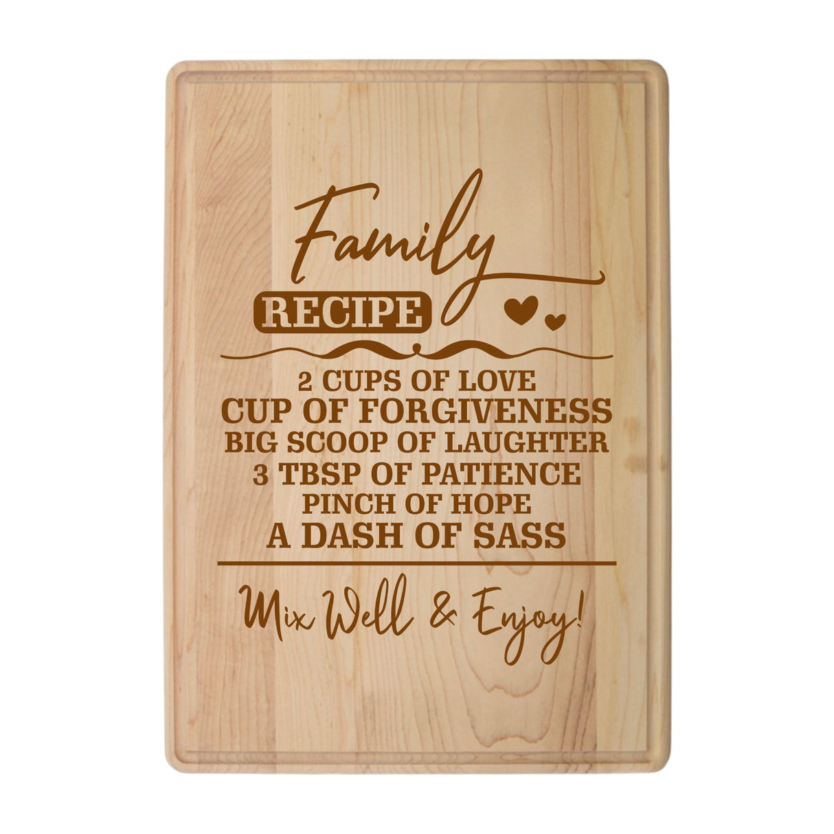 Laser Engraved Maple Cutting Board – "Family Recipe" Design