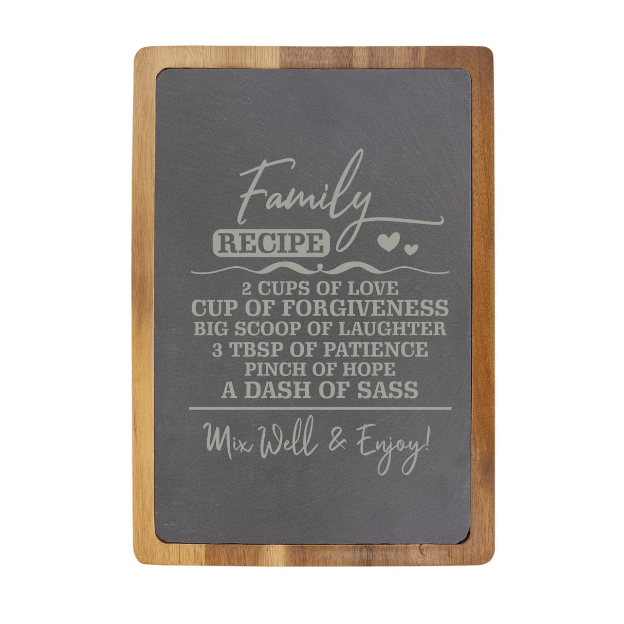 "Family Recipe" Acacia & Slate Cutting Board - Laser Engraved