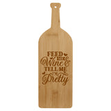 Bamboo Wine Bottle-Shaped Cutting Board – "Feed Me Wine, Tell Me I'm Pretty" Design