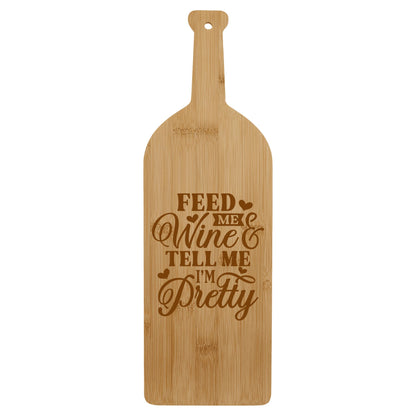 Bamboo Wine Bottle-Shaped Cutting Board – "Feed Me Wine, Tell Me I'm Pretty" Design