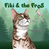 cover of Fiki and the frog children's book. with a cat looking at a frog