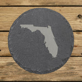 Florida round slate coaster with the full state shape engraved