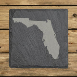 Florida square slate coaster with the full state shape engraved