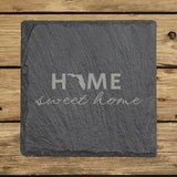 Florida square slate coaster engraved with HOME sweet home using the state shape as the letter O
