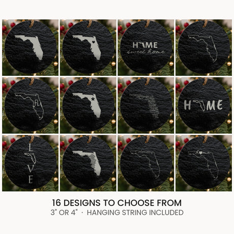 Florida slate Christmas ornament, laser engraved natural stone