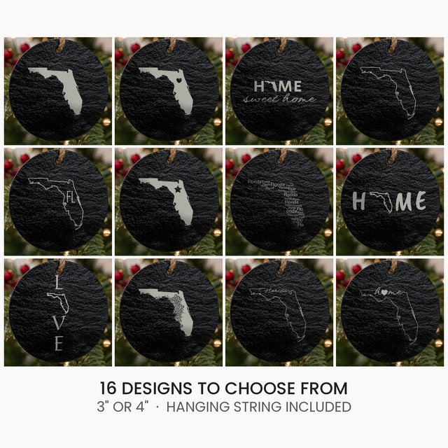 Florida slate Christmas ornament, laser engraved natural stone