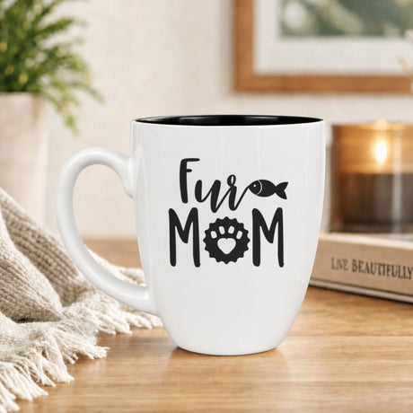 16 oz white ceramic coffee mug with "Fur Mom (Fish)"