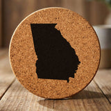 Georgia round cork coaster with the full state shape engraved