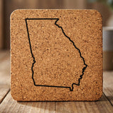 Georgia square cork coaster engraved with a clean state outline
