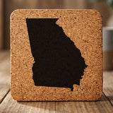 Georgia square cork coaster with the full state shape engraved
