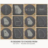 Georgia slate coaster set, laser engraved natural stone