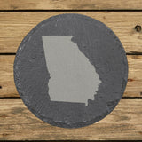 Georgia round slate coaster with the full state shape engraved