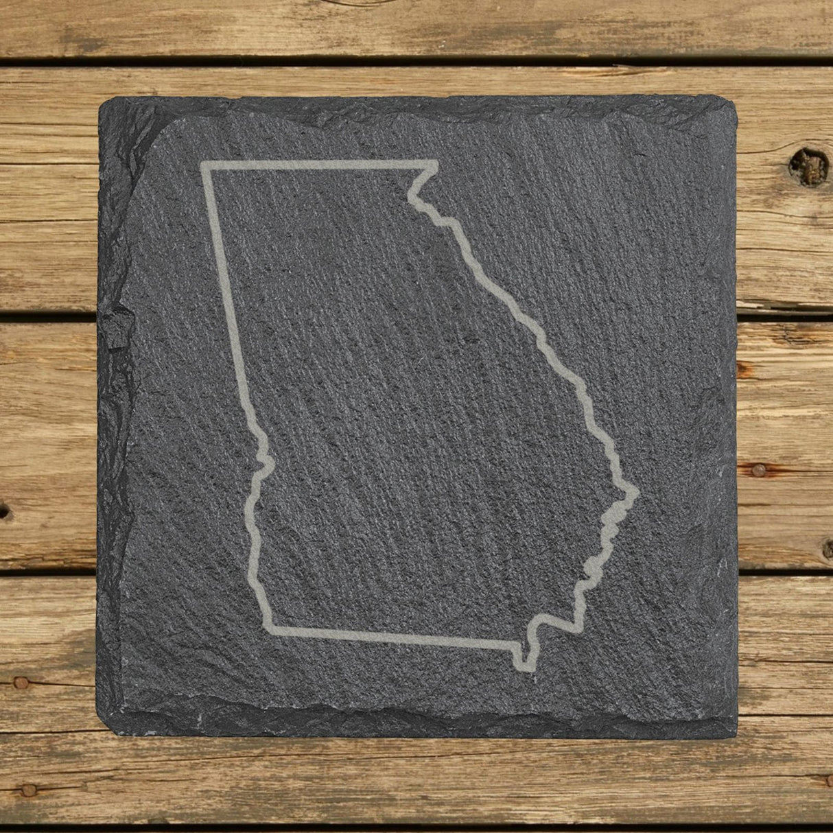 Georgia square slate coaster engraved with a clean state outline