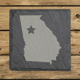 Georgia square slate coaster engraved with the state shape and a star