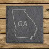 Georgia square slate coaster engraved with the state outline and GA initials