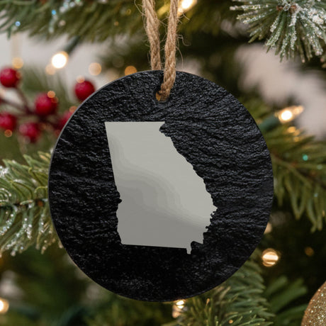 Georgia round slate Christmas ornament with the full state shape engraved