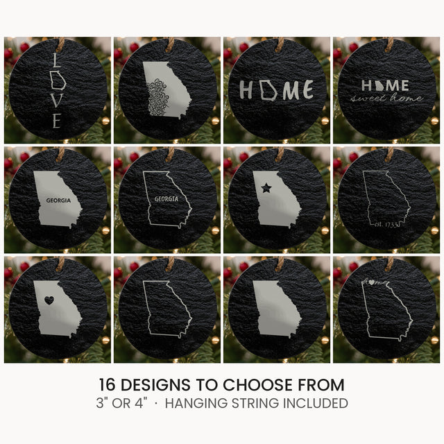 Georgia slate Christmas ornament, laser engraved natural stone
