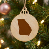 Georgia round wood Christmas ornament with the full state shape engraved