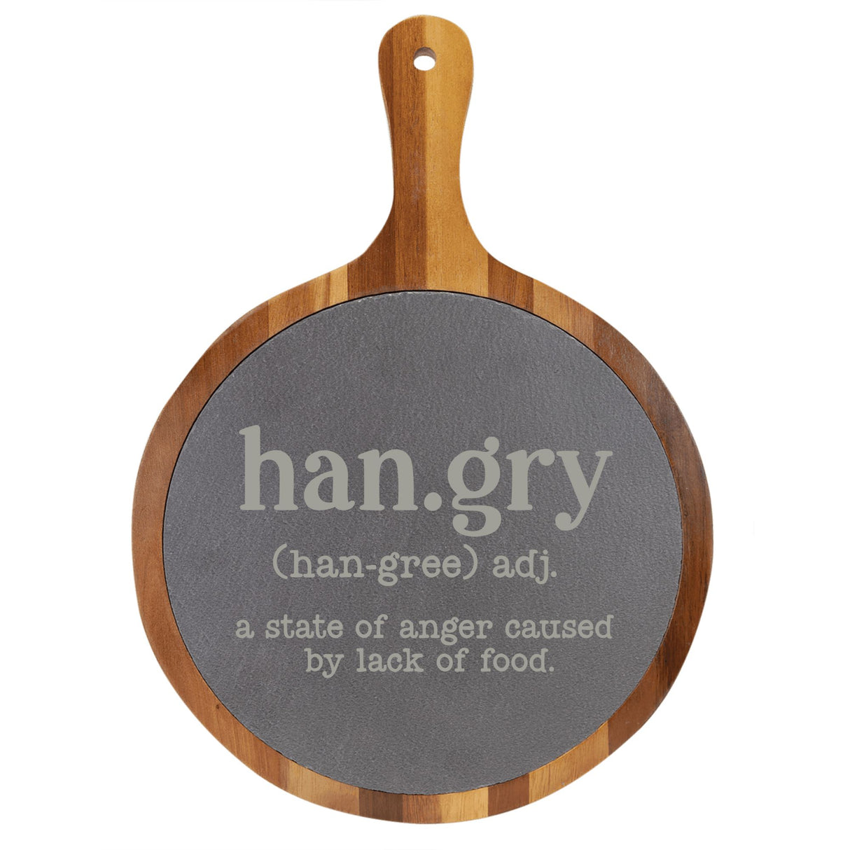 Hangry Definition Round Acacia Wood/Slate Cutting Board - Laser Engraved