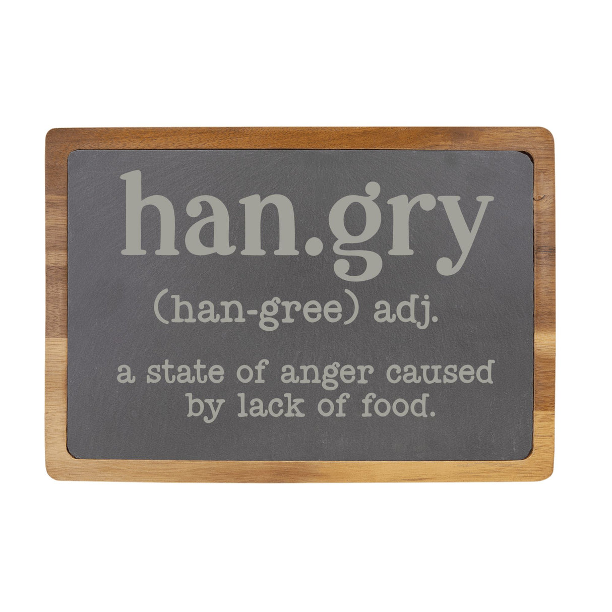 Hangry Definition Engraved Acacia Wood & Slate Cutting Board