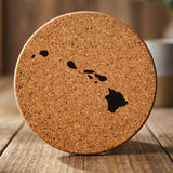 Hawaii round cork coaster with the full state shape engraved