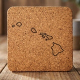 Hawaii square cork coaster engraved with a clean state outline