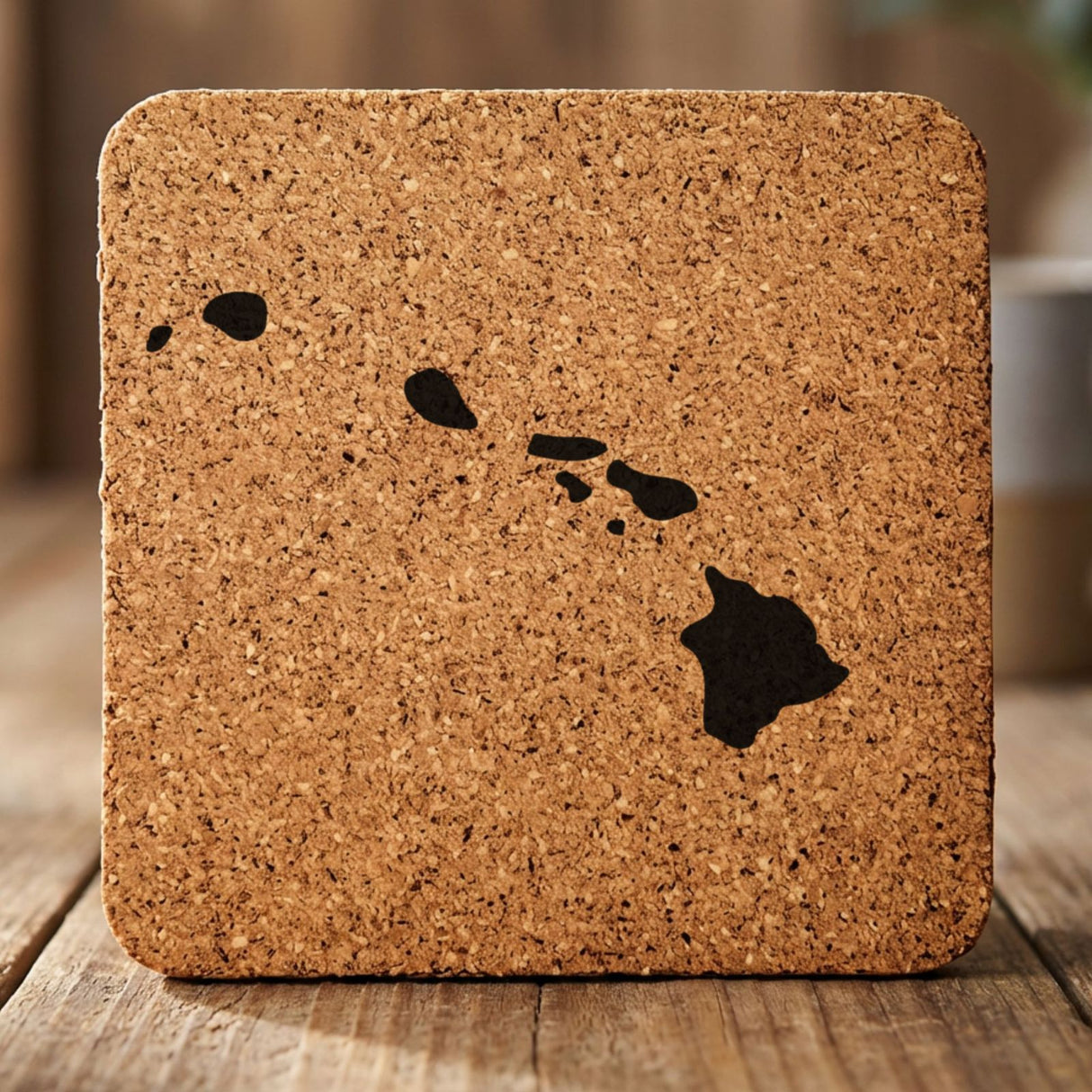 Hawaii square cork coaster with the full state shape engraved