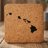 Hawaii square cork coaster with the full state shape engraved